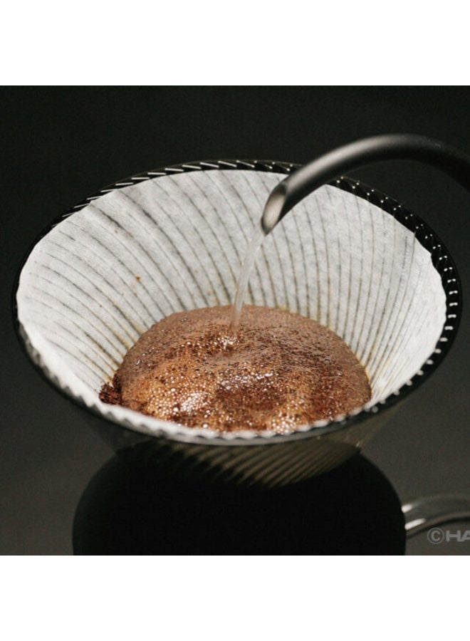 هاريو قمع تقطير القهوة V60 NEO 02، أسود، مقاس 2، سعة 1-2 كوب، سيراميك مقاوم للحرارة، أضلاع حلزونية لتدفق أسرع، أخاديد مائلة، قابل للتكديس، آمن للاستخدام في غسالة الصحون والميكروويف - Image 5